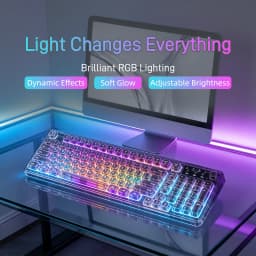 F99 Gasket Transparent Wireless Gaming Keyboard, Tri‑Mode 2.4G/BT/USB‑C, 99‑Key 1800 Compact Layout, RGB Clear PC Keycaps, Mechanical‑Like Typing Feel for Office & Desk Setup
