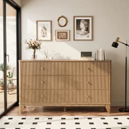 53.1" Wide 6-Drawer Dresser, Fluted Modern Chest of Drawers with Soft Round Corners, Wooden TV Stand for Bedroom, Living Room &