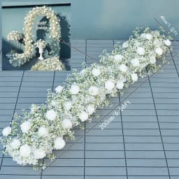 Angela A7672 Artificial White Rose Baby's Breath Flower Row Wedding Backdrop Floral Arrangement Decor Event Banquet Accessories