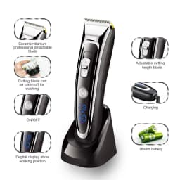Surker LCD Ceramic Blade Hair Trimmer Low-Noise Electric Clipper Fast-Charging Shaver with Base - Precision Grooming Tool