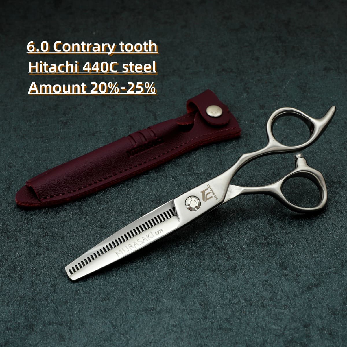 MURASAKI Professional Barber Scissors,6.0 Inch Contrary Tooth Hair Thinning Shears,High Quality Hitachi 440C Steel Barber Tools
