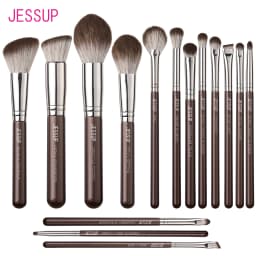 Jessup Makeup Brushes Set 15pcs Brown Make up Brushes Vegan Foundation Blender Concealer Powder Eyeshadow Highlighter Brush,T498