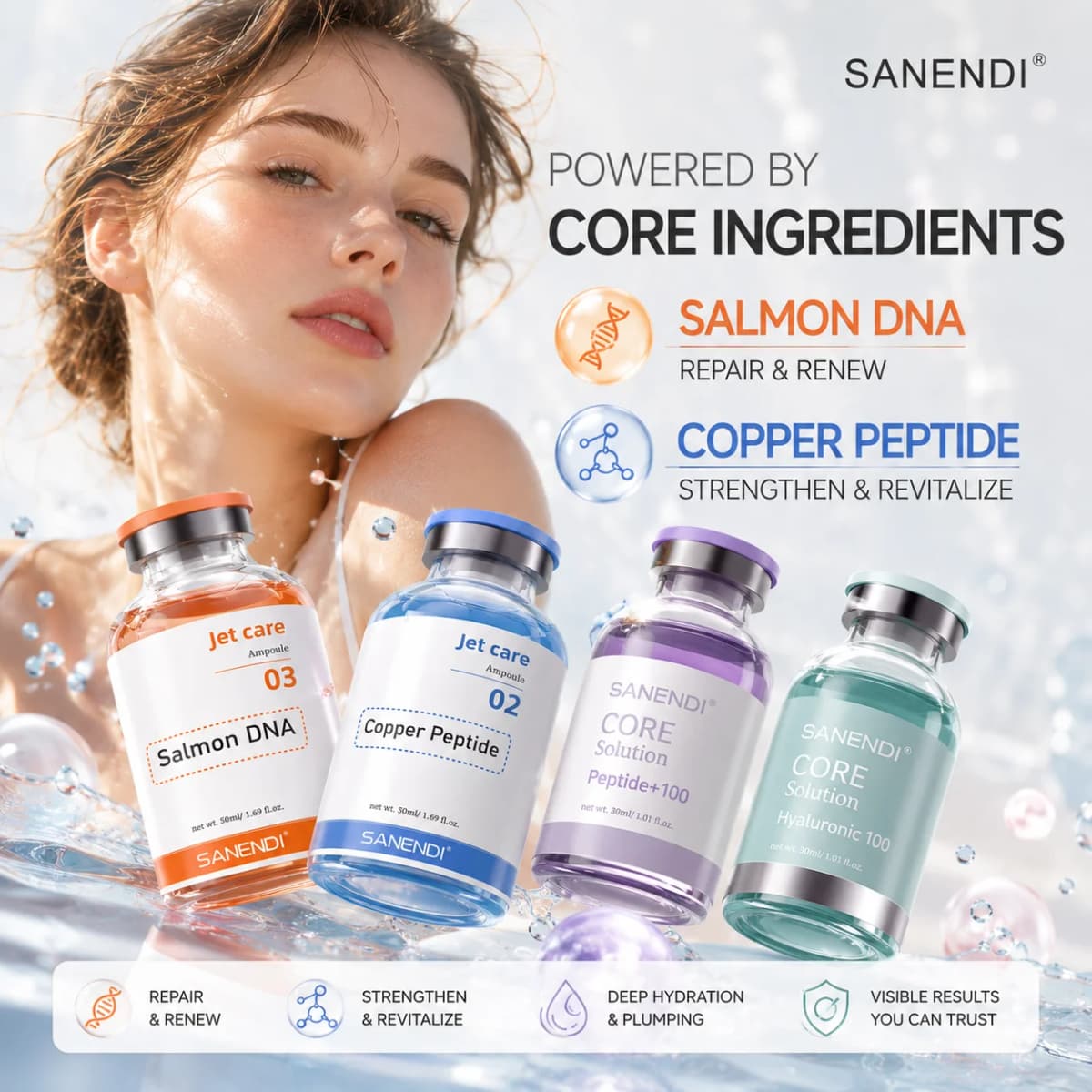Salmon DNA CORE Serum Hyaluronic Acid Peptide Essence GSHEX Face Care Hydration Moisture Glow Recipe Liquid Korean Skin Care
