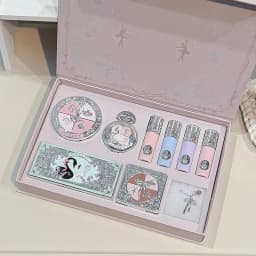 NICEKEY Pink Ballet Makeup Sets Include 4 Lip Mud,1 Blush,1 Pressed Powder,1 Eyes Palette,1 Contour Palette With Necklace Gift
