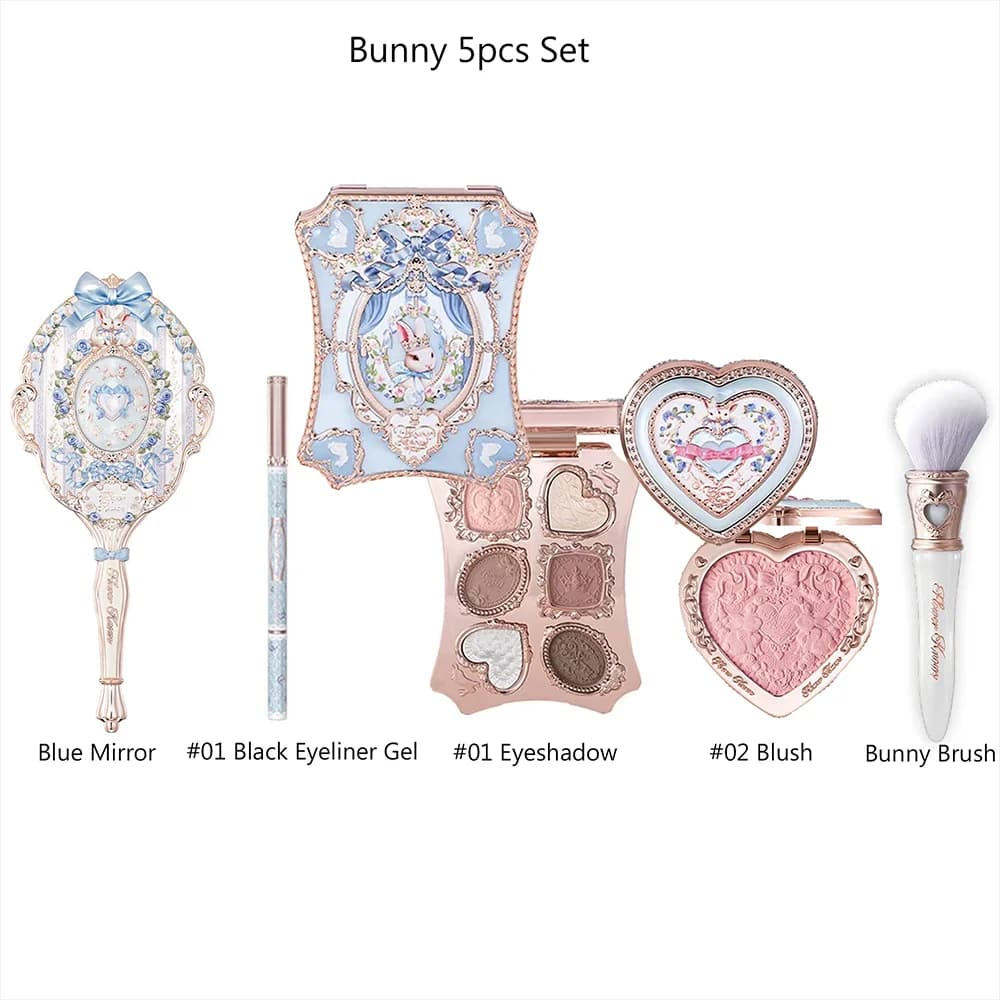 Flower Knows Bunny Shells Collection Makeup Set Eyeshadow Palette Blush Lip Gloss Makeup Bag Matte Glow Shimmer Eye Shadow Kit