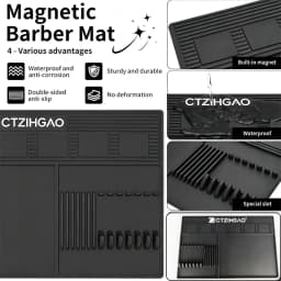 Magnetic Barber Mats for Clippers Dedicated Slots Anti-Slip Heat Resistant Barber Station Organizer Mat