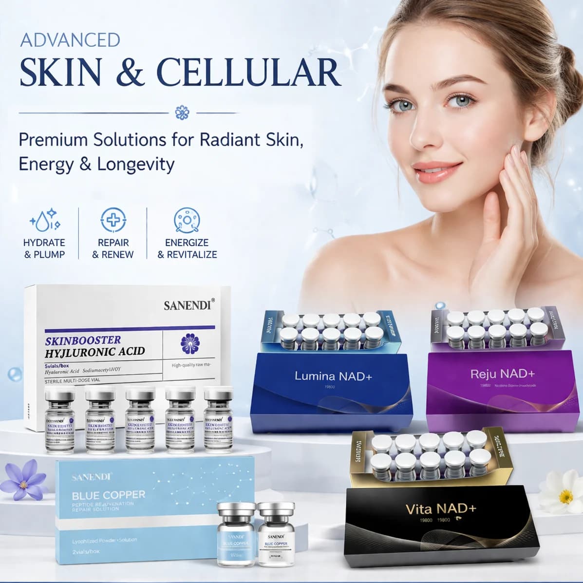 5 In 1 NAD+ Blue Copper Peptide Serum Hyaluronic Acid Vita Essence Smoothing Hyadration Der.pen Kit Liquid Korean Skin Care Set