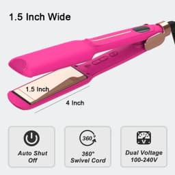 Hair Straightener Infrared 450℉ Titanium Wide Flat Iron 30s Fast Heating Curling Iron Pink Straightener and Curler 2 in 1 Styler