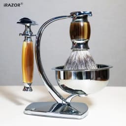 iRAZOR Classic Men's DE Double Edge Safety Razor Kit with 10 Blades Silvertip Shaving Brush Bowl Wet Shaving Grooming Gift Set