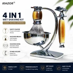 iRAZOR Classic Men's DE Double Edge Safety Razor Kit with 10 Blades Silvertip Shaving Brush Bowl Wet Shaving Grooming Gift Set