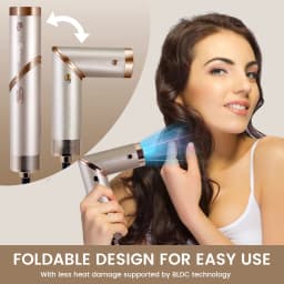 Hatteker 4-in-1 Hair Styling Tool Foldable Hair Dryer Curling Wand Brush with Negative Ion Care for Woman