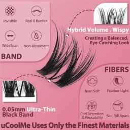 uCoolMe Flora Eyelashes Extension Ultra Thin Band D Curl Natural Wide Span Wispy Lash Clusters False Lashes Bundles Makeup Tools