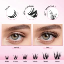 uCoolMe Flora Eyelashes Extension Ultra Thin Band D Curl Natural Wide Span Wispy Lash Clusters False Lashes Bundles Makeup Tools