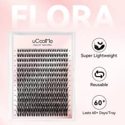 uCoolMe Flora Eyelashes Extension Ultra Thin Band D Curl Natural Wide Span Wispy Lash Clusters False Lashes Bundles Makeup Tools