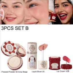 Flower Knows Strawberry Cupid Velvet Matte Lip Cream Pressed Powder Liquid Blush Set Long Lasting Lightweight Makeup