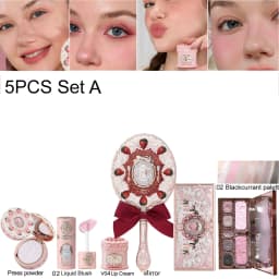 Flower Knows Strawberry Cupid Velvet Matte Lip Cream Pressed Powder Liquid Blush Set Long Lasting Lightweight Makeup