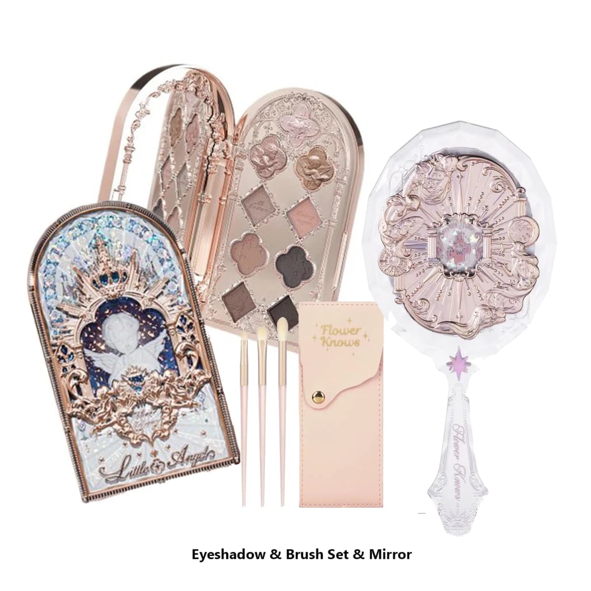 Little Angel Eyeshadow Palette Hand Mirror Brush Set Delicate Matte Glow Shimmer Flowerknows Edens Angel Eyeshadows 3 piece set