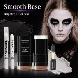 3Pcs Halloween Gothic Makeup Set White Foundation Stick Highlighter Pen Black Face Body Paint for Vampire Cosplay SFX Party Kit