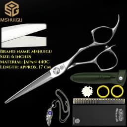 MSHUIGU Professional Barber Scissors Set Japanese 440C 6-6.5-7 Inch Hair Thinning Scissors Suitable for Home and Salon Hairdress
