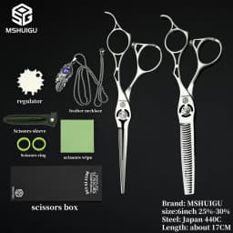 MSHUIGU Professional Barber Scissors Set Japanese 440C 6-6.5-7 Inch Hair Thinning Scissors Suitable for Home and Salon Hairdress