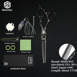 MSHUIGU Professional Barber Scissors Set Japanese 440C 6-6.5-7 Inch Hair Thinning Scissors Suitable for Home and Salon Hairdress