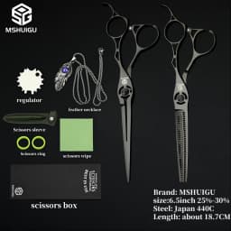 MSHUIGU Professional Barber Scissors Set Japanese 440C 6-6.5-7 Inch Hair Thinning Scissors Suitable for Home and Salon Hairdress
