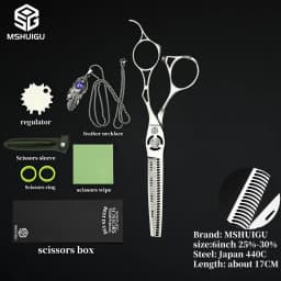 MSHUIGU Professional Barber Scissors Set Japanese 440C 6-6.5-7 Inch Hair Thinning Scissors Suitable for Home and Salon Hairdress