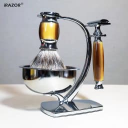 iRAZOR Classic DE Double Edge Safety Razor Kit 10 Blades Silvertip Brush Lather Bowl Mens Wet Shaving Groomin Packed in Gift Box