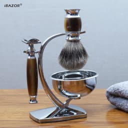 iRAZOR Classic DE Double Edge Safety Razor Kit 10 Blades Silvertip Brush Lather Bowl Mens Wet Shaving Groomin Packed in Gift Box