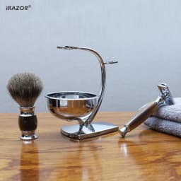 iRAZOR Classic DE Double Edge Safety Razor Kit 10 Blades Silvertip Brush Lather Bowl Mens Wet Shaving Groomin Packed in Gift Box