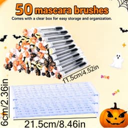 51Pcs Halloween Eyelash Spoolie Brush Set 50 Random Mascara Wands with 50-Hole Organizer Box Eyebrow Extension DIY Makeup Tools