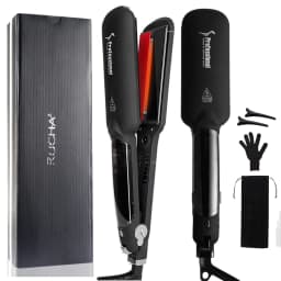 RUCHA Infrared Steam Hair Straightener 2 Inches Wide Plate Hair Salon Steampod Ironing Styler Ceramic Tourmaline Flat Iron
