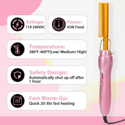 GOIPLE Electric Hot Comb Set, 3 Heat Settings Gold Heated Press Comb in Champagne Pink with Edge Styling and Wig Accessories