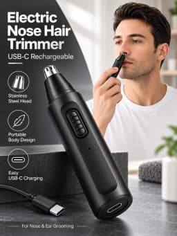 Electric Nose Hair Trimmer for Men and Women, USB-C Rechargeable Ear Nose Groomer with Stainless Steel Head