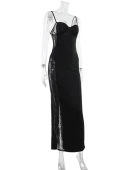 CNYISHE Lace Patchwork Camisoles Solid Split Women Dresses Hip Wrap Sheath Fashion Chic Party Outfits Sexy Club Trendy Female