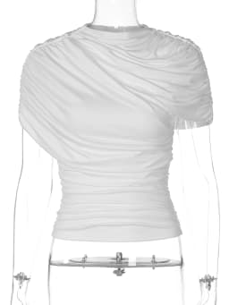 Dulzura Women'S Solid O-Neck Short Sleeve Ruched Slim T-Shirt Casual Versatile Y2K Top Party Vacation Street Style Summer Outfit