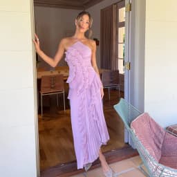 Chic pleated halter neck long vacation dress high quality purple strapless Lotus Edge Maxi Dress 2026 New Lady Vacation Gowns