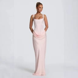 Ladies' formal square neck sleeveless waist cinching design with pleated fish tail long skirt for dinner party slimming dress