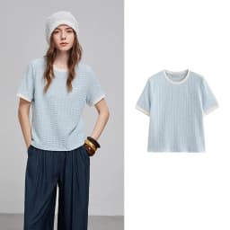 TOYOUTH Women T Shirts 2026 Summer New Embossed Texture Bubble Pleat Color Block Crew Neck Unique Tops