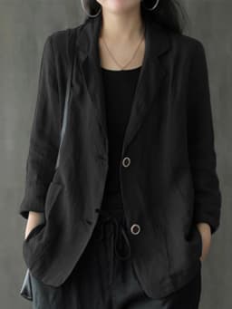 ZANZEA Women Lapel Neck Long Sleeve Blazer Autumn Vintage Casual Solid Cotton Blazer Elegant Cardigan Thin Coats Work Suits