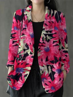 ZANZEA Women Lapel Neck Long Sleeve Blazer Autumn Vintage Casual Solid Cotton Blazer Elegant Cardigan Thin Coats Work Suits