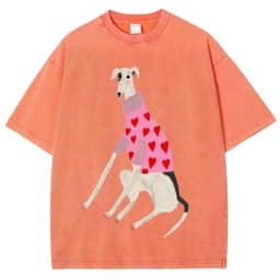 Funny Dachshund Dog Printing Washed T-Shirts Women Cotton Oversize Streetwear O-Neck Comfortable Distressed Tops Summer Clothes