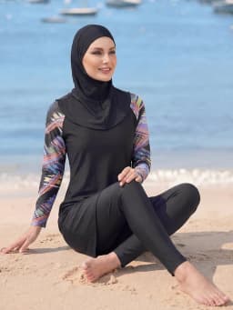 3PCS/set UV Protection Burkini for Women, Long Sleeve Printed Islamic Modest Swimsuit , Breathable Quick-Drying Muslim Beachwear