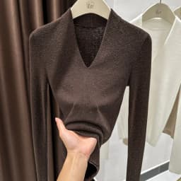 AOSSVIAO Autumn Winter Black V-Neck Women's Pullover Long Sleeve Slim Fit Soft Knit Sweater Soft Versatile Basic Layering Tops