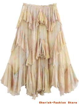 French Style Floral Lace A- Line Skirt Spring Autumn Women's New Style Ruffled Skirt Printed Half-length Skirt Polyester Fibe