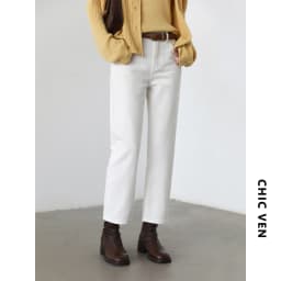 CHIC VEN Women Pants White Slim High Waisted Cotton Straight Leg Casual Slim Leg Jeans Girl Trouser Spring Autumn 2026