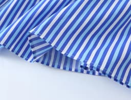 BSAY 2026 New Holiday Fresh Women Striped Tie Shoulder Midi Dress Elastic Shirred Top Contrast Ruffle Hem Flowy Summer Dress