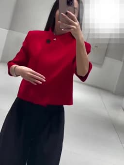 Women's Cropped Short Blazer New 2026 Spring Summer High-Neck Short Sleeve Button Simple Solid Women Coat Female Chic Tops