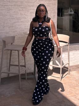Nibber 2 Piece Set Woman Polka Dot Print Halter Off Shoulder Backless Tank Tops+Skinny Peach Hip Long Pants Sexy Fashion Suits