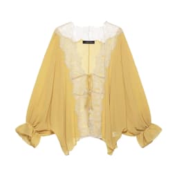 BSAY 2026 Vintage Women Fashion Sheer Blouse Lace Trim V Neck Front Drawstring Flare Sleeve Casual Beach Sunscreen Cover Up Top